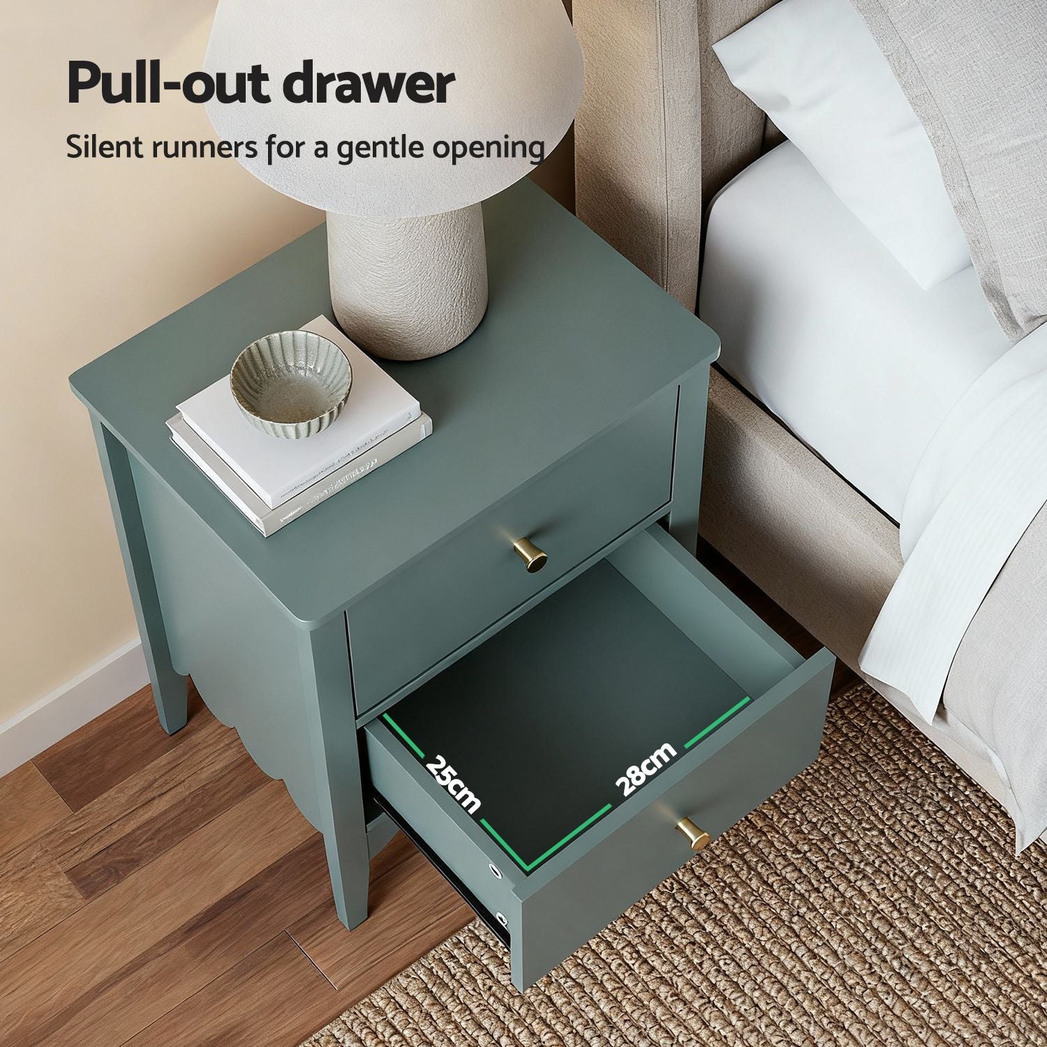 Artiss 2X Bedside Table 2 Drawers Bedroom Storage Nightstand Green