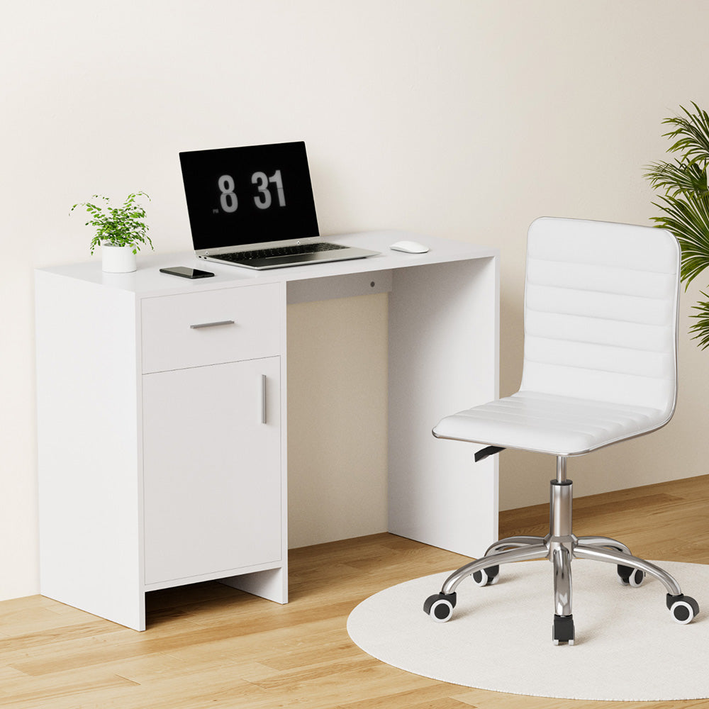 Artiss Computer Desk Office Chair Set PU Leather Home Study Table 100cm White-Furniture > Office > Desks-PEROZ Accessories