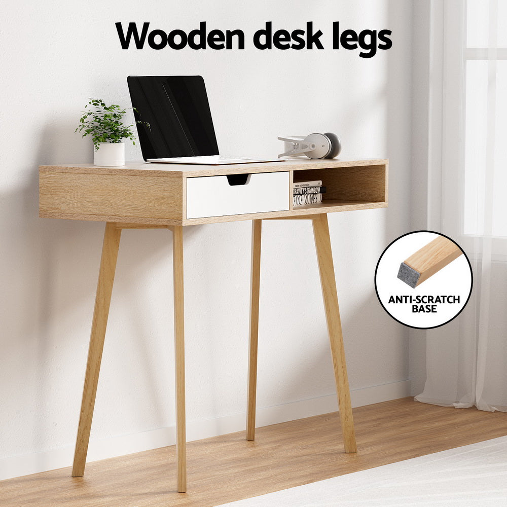 Artiss Computer Desk Drawer Cabinet Shelf Oak 90CM-Furniture > Office-PEROZ Accessories