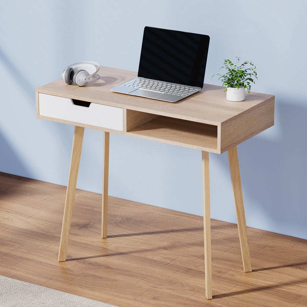 Artiss Computer Desk Drawer Cabinet Shelf Oak 90CM-Furniture > Office-PEROZ Accessories
