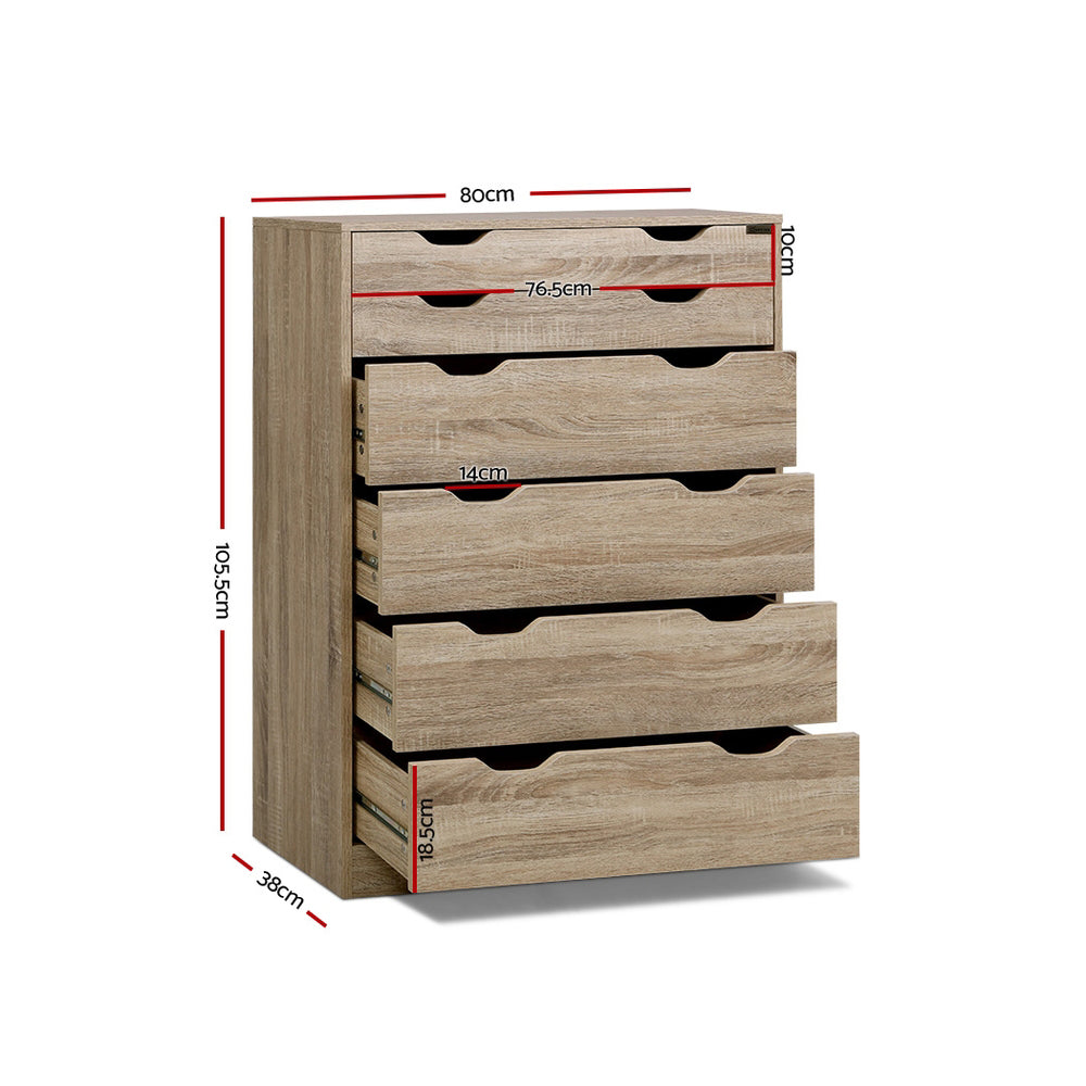 Artiss 6 Chest of Drawers - MYLA Oak-Furniture > Living Room-PEROZ Accessories
