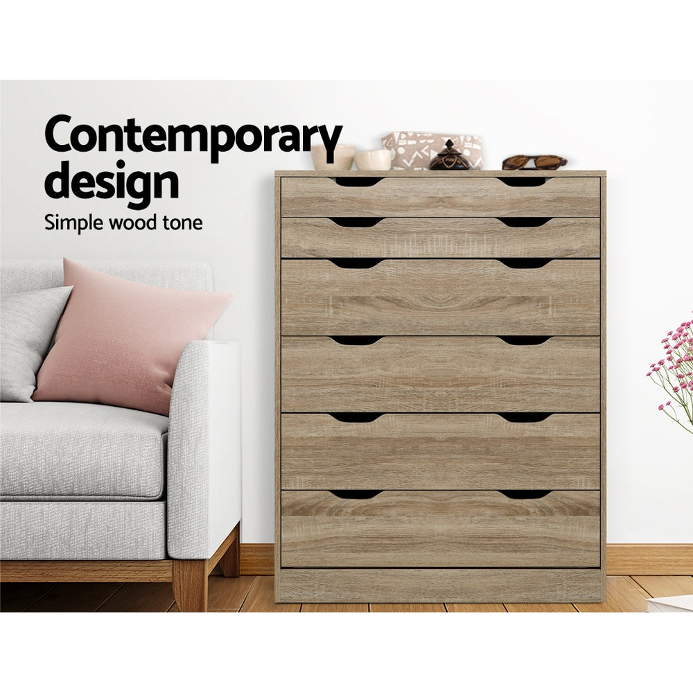 Artiss 6 Chest of Drawers - MYLA Oak-Furniture > Living Room-PEROZ Accessories
