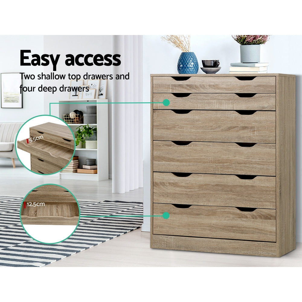 Artiss 6 Chest of Drawers - MYLA Oak-Furniture > Living Room-PEROZ Accessories