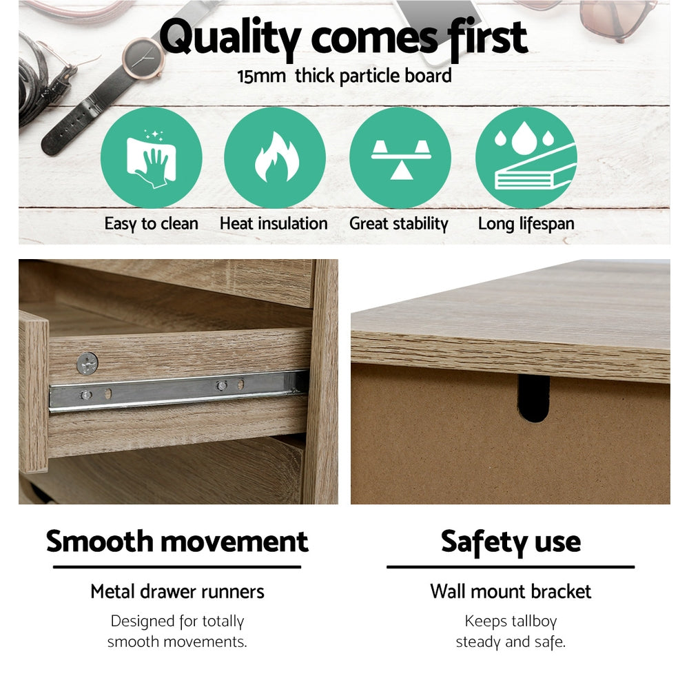 Artiss 6 Chest of Drawers - MYLA Oak-Furniture > Living Room-PEROZ Accessories