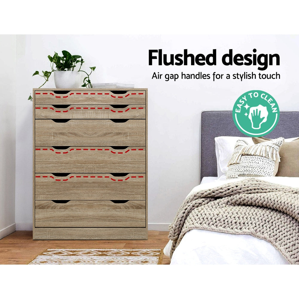 Artiss 6 Chest of Drawers - MYLA Oak-Furniture > Living Room-PEROZ Accessories