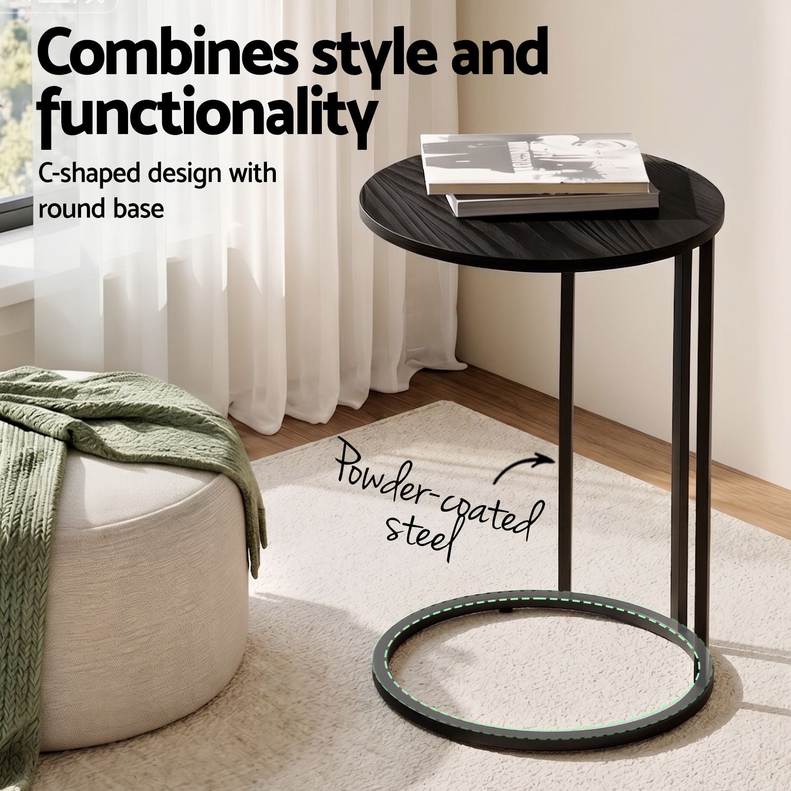 Artiss C Shaped End Table Set of 2 Coffee Table Side Table Round Black-Furniture > Living Room > Coffee Tables-PEROZ Accessories