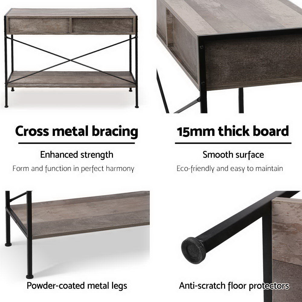 Artiss Console Table 2 Drawers Walnut Marconi-Console Tables-PEROZ Accessories