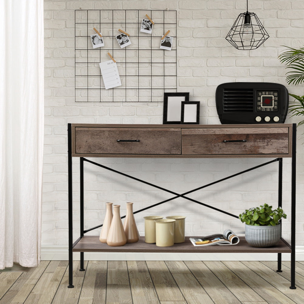 Artiss Console Table 2 Drawers Walnut Marconi-Console Tables-PEROZ Accessories