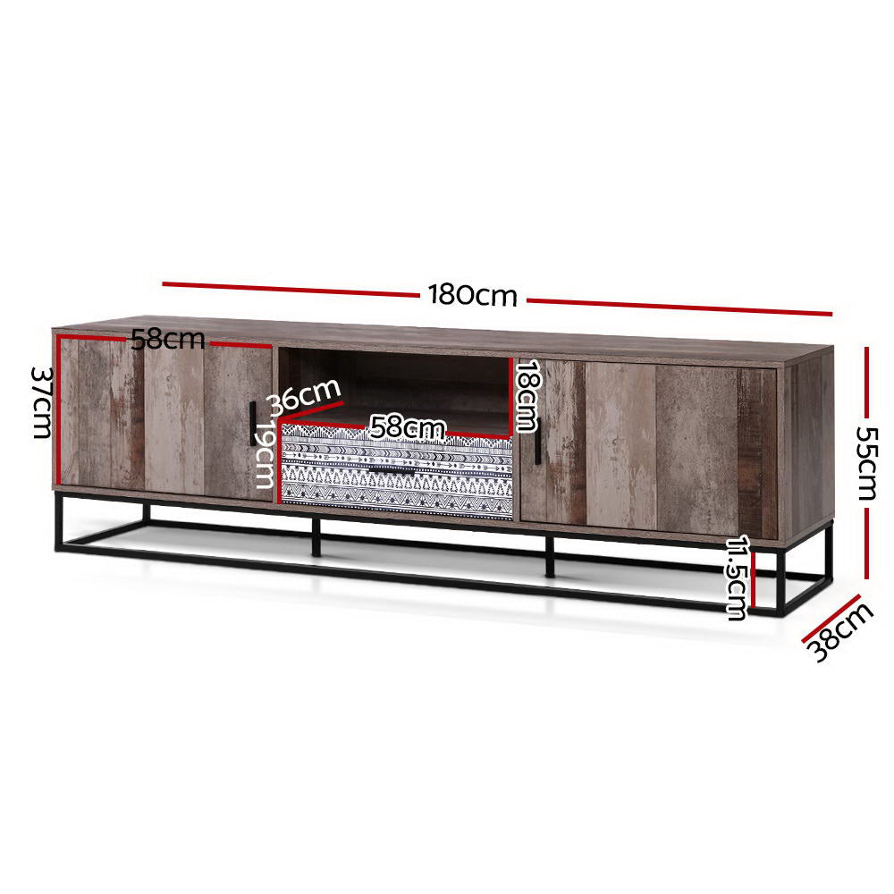 Artiss TV Cabinet Entertainment Unit Stand Storage Wooden Industrial Rustic 180cm-Entertainment Units-PEROZ Accessories