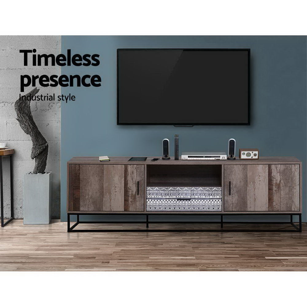 Artiss TV Cabinet Entertainment Unit Stand Storage Wooden Industrial Rustic 180cm-Entertainment Units-PEROZ Accessories