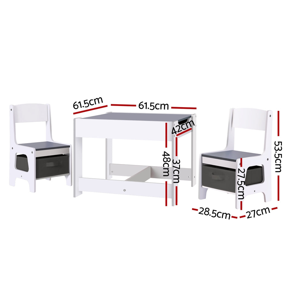 Keezi Kids Table and Chairs Set Play Activity Toys Storage Chalkboard Desk Grey-Baby & Kids > Kid&