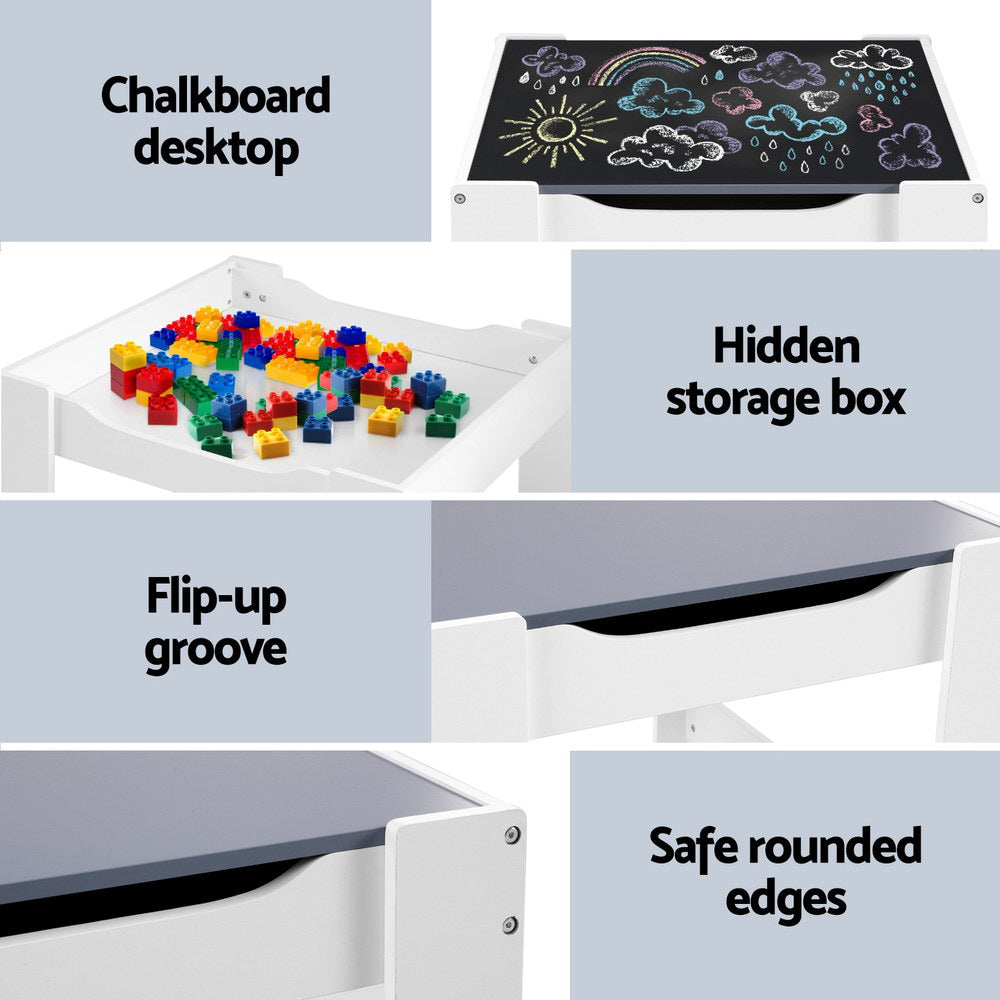 Keezi Kids Table and Chairs Set Play Activity Toys Storage Chalkboard Desk Grey-Baby & Kids > Kid&