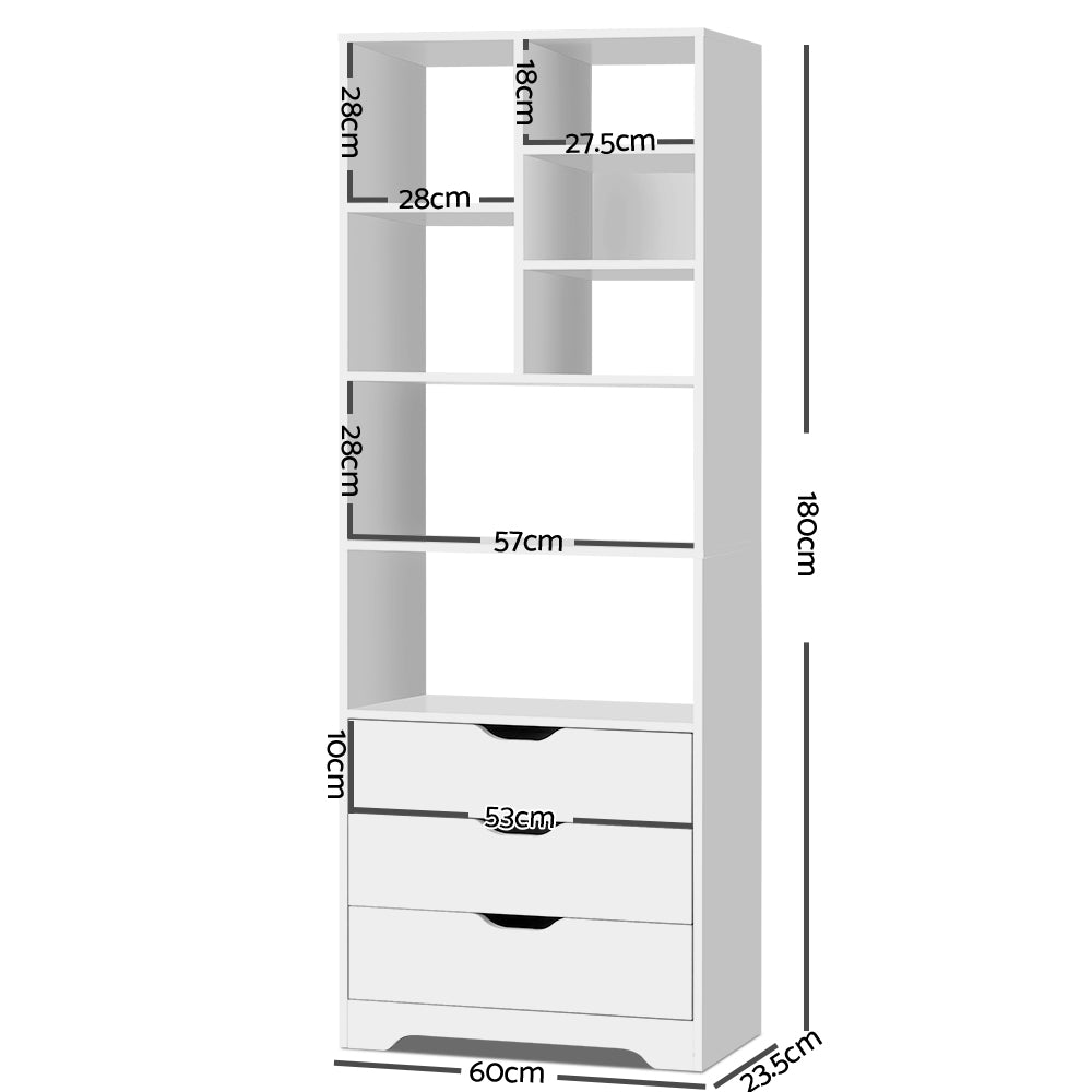 Artiss Bookshelf with Drawers - NANA White-Furniture > Living Room-PEROZ Accessories