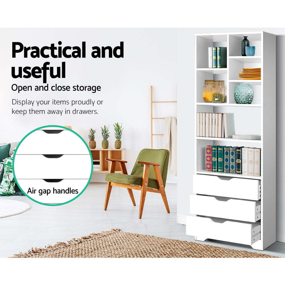 Artiss Bookshelf with Drawers - NANA White-Furniture > Living Room-PEROZ Accessories