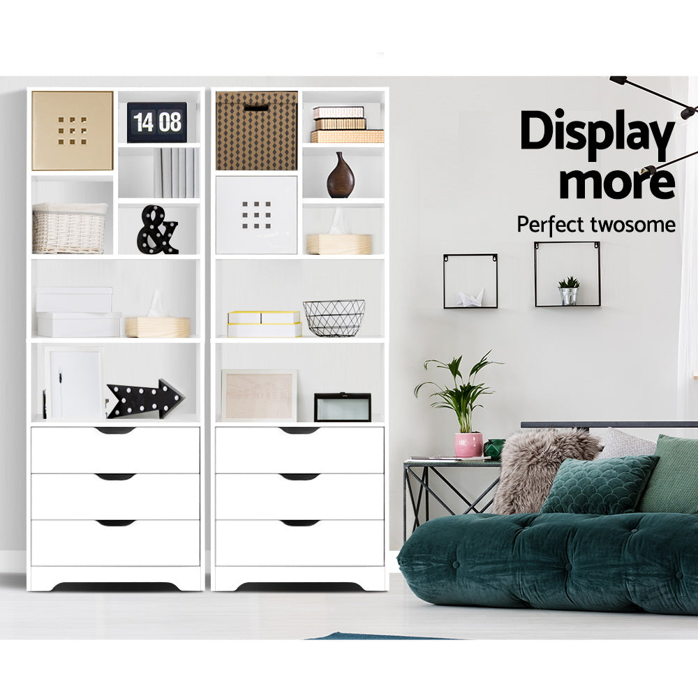 Artiss Bookshelf with Drawers - NANA White-Furniture > Living Room-PEROZ Accessories