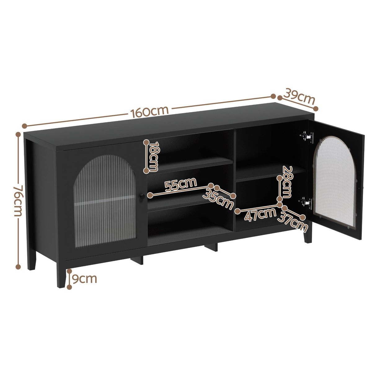 Artiss Buffet Sideboard Shelves Double Doors - Black-Furniture > Living Room-PEROZ Accessories