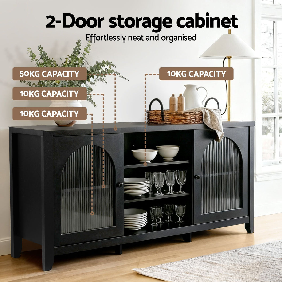 Artiss Buffet Sideboard Shelves Double Doors - Black-Furniture > Living Room-PEROZ Accessories