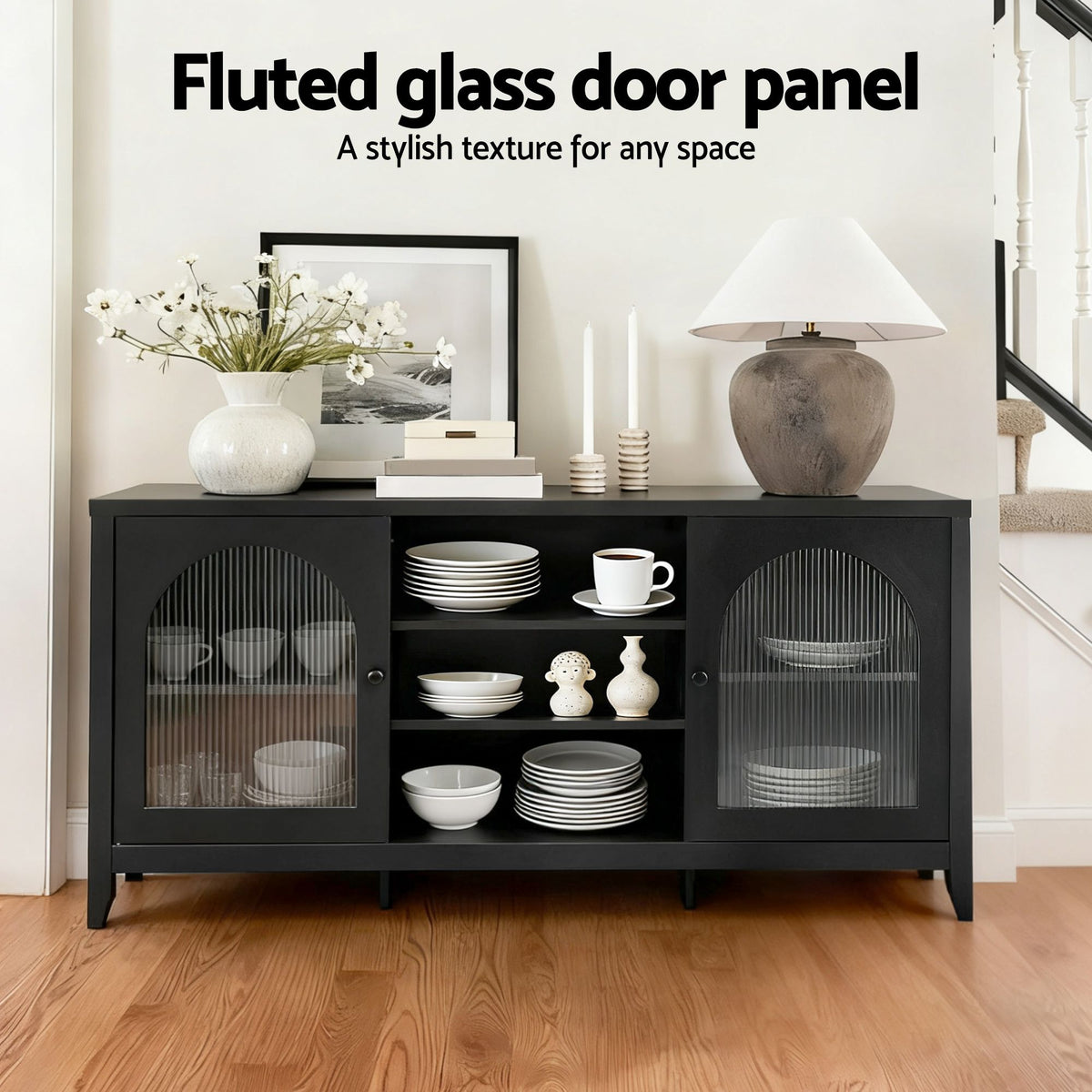 Artiss Buffet Sideboard Shelves Double Doors - Black-Furniture > Living Room-PEROZ Accessories