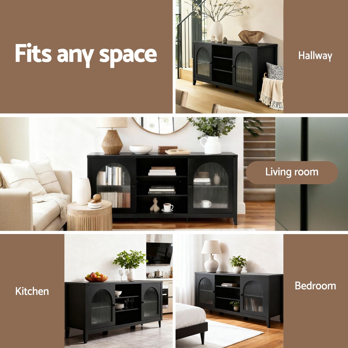 Artiss Buffet Sideboard Shelves Double Doors - Black-Furniture > Living Room-PEROZ Accessories