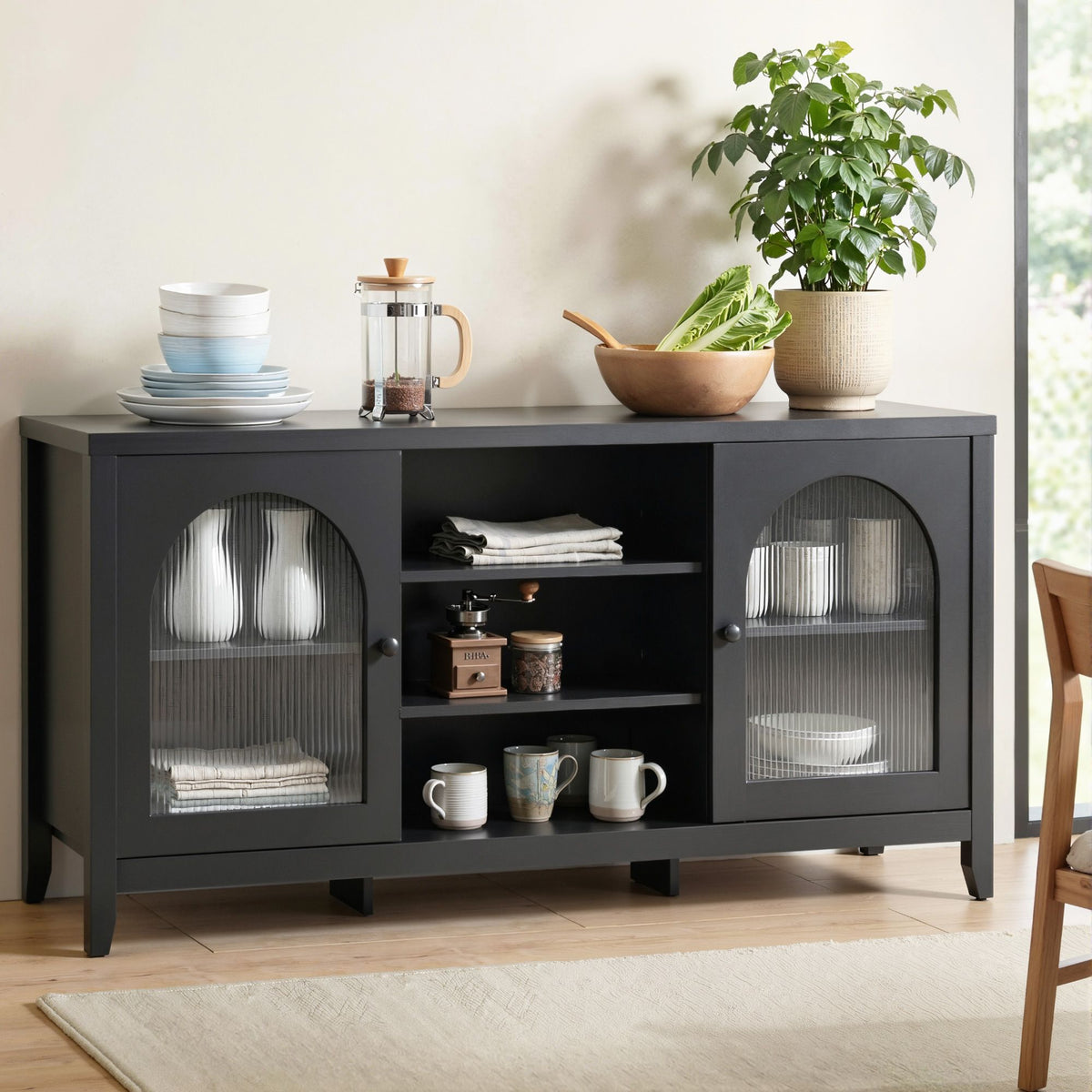 Artiss Buffet Sideboard Shelves Double Doors - Black-Furniture > Living Room-PEROZ Accessories