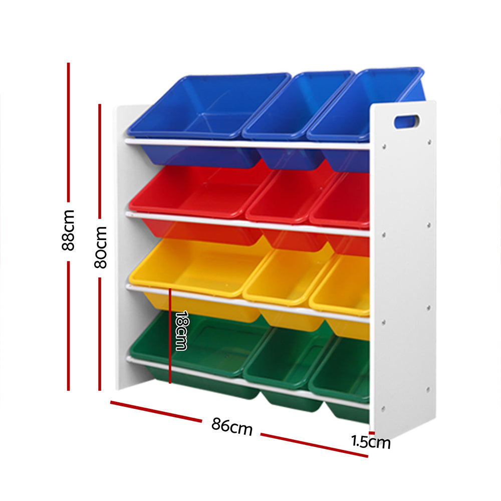 Keezi Kids Toy Box 12 Bins Bookshelf Organiser Children Storage Rack-Toy Organisers-PEROZ Accessories