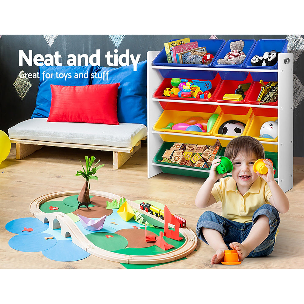Keezi Kids Toy Box 12 Bins Bookshelf Organiser Children Storage Rack-Toy Organisers-PEROZ Accessories