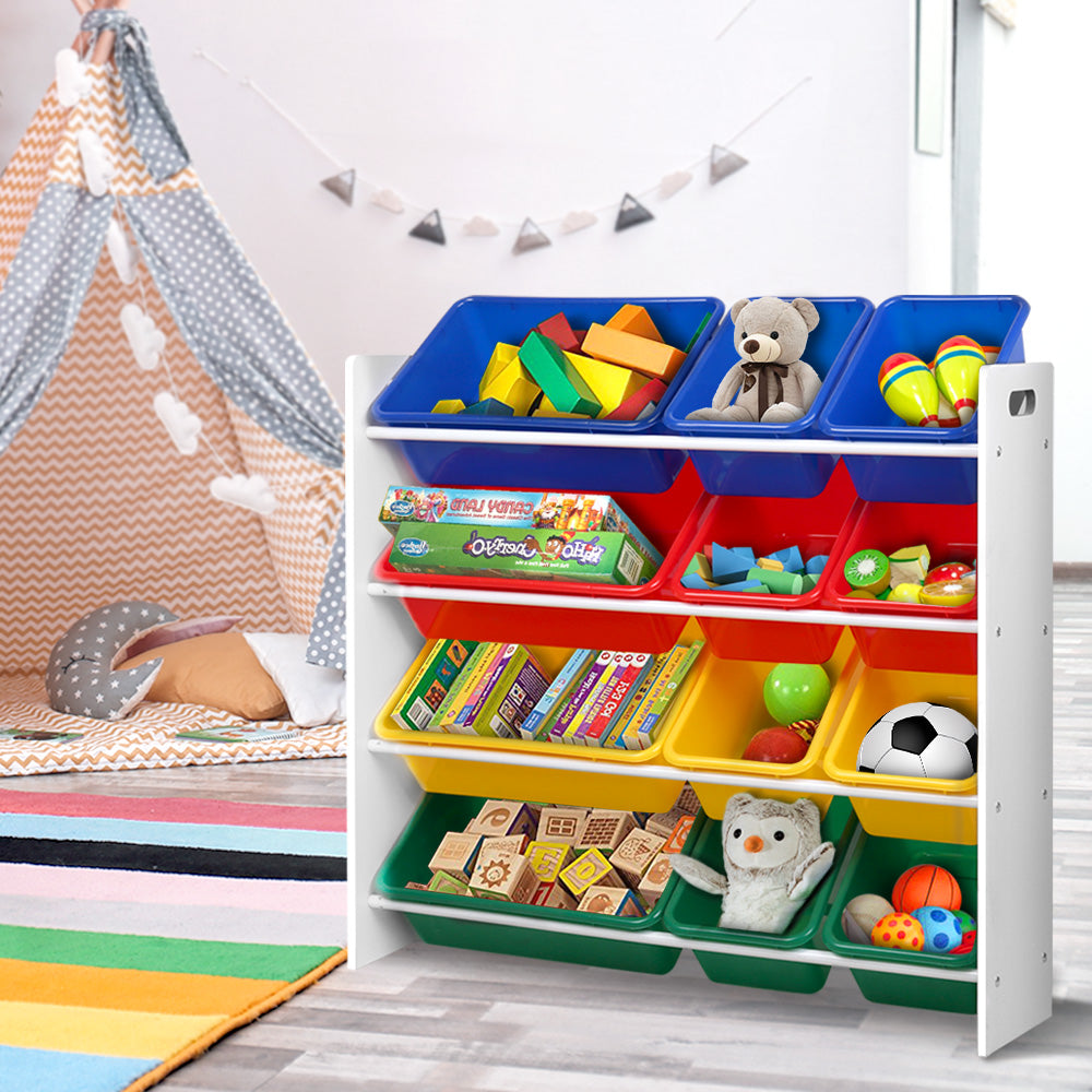 Keezi Kids Toy Box 12 Bins Bookshelf Organiser Children Storage Rack-Toy Organisers-PEROZ Accessories