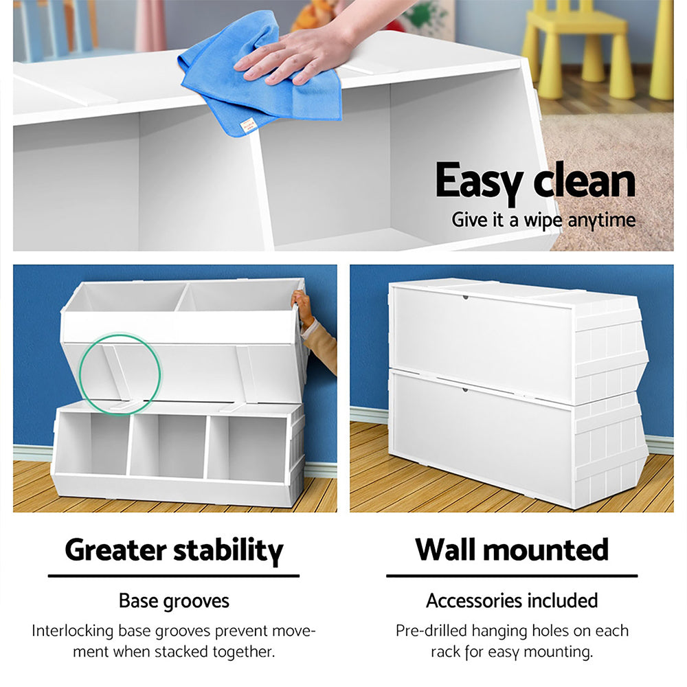 Keezi Kids Toy Box Bookshelf Storage Bookcase Organiser Display Stackable-Bookcases & Shelves-PEROZ Accessories
