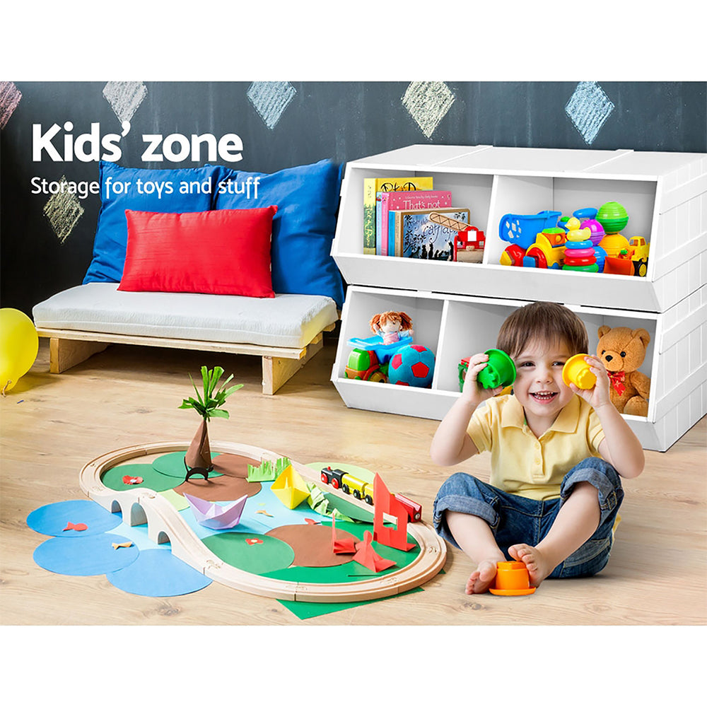 Keezi Kids Toy Box Bookshelf Storage Bookcase Organiser Display Stackable-Bookcases & Shelves-PEROZ Accessories