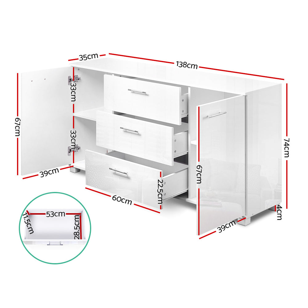 Artiss Buffet Sideboard High Gloss - White-Furniture > Living Room-PEROZ Accessories
