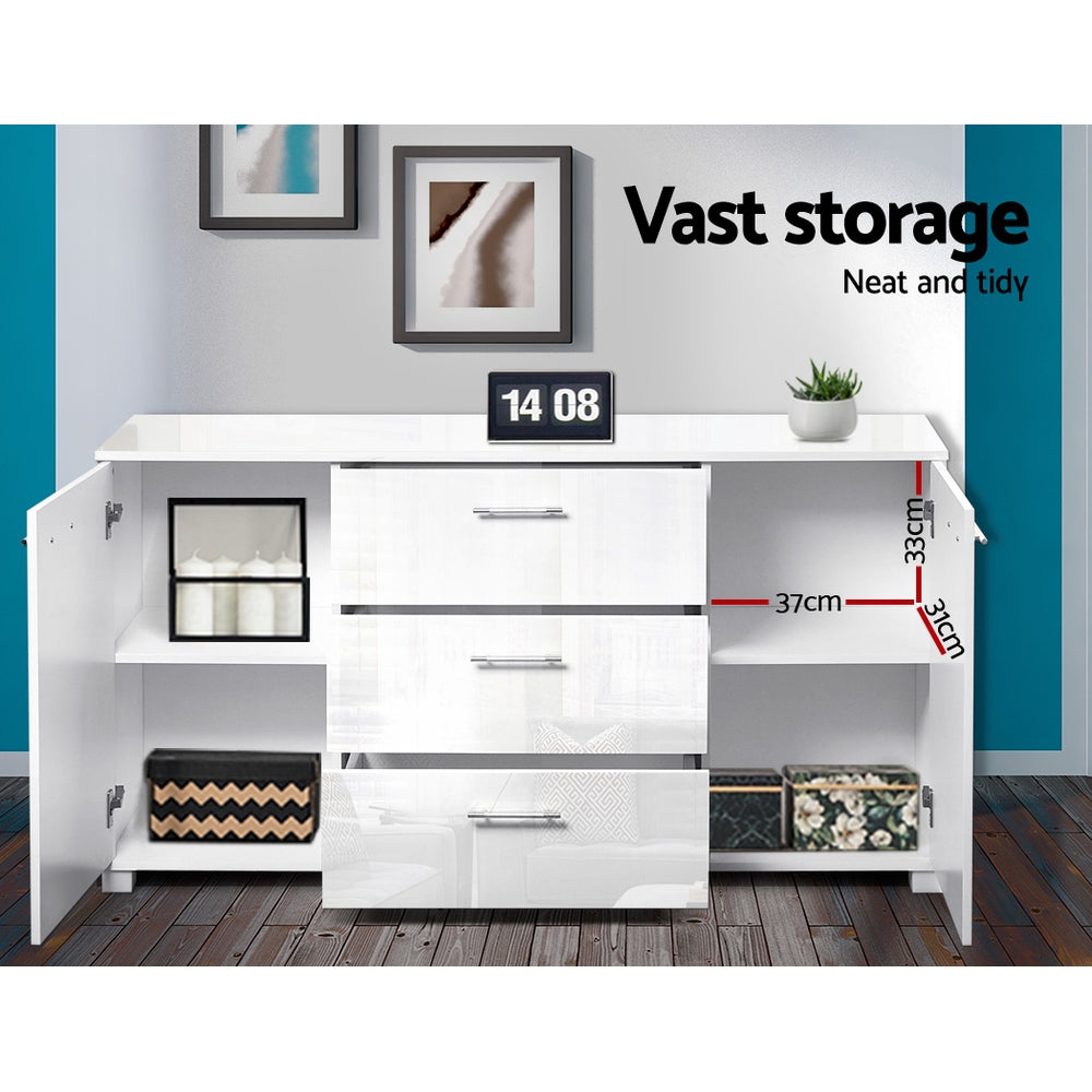 Artiss Buffet Sideboard High Gloss - White-Furniture > Living Room-PEROZ Accessories