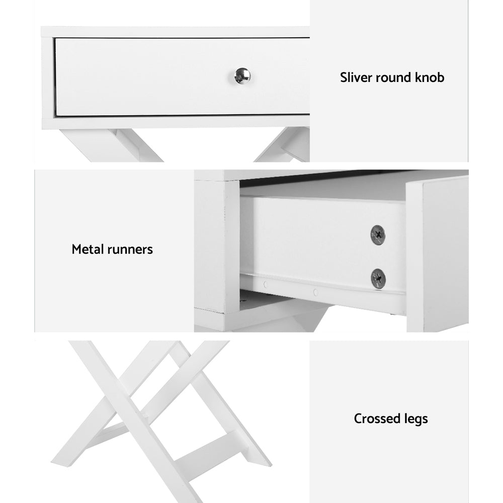 Artiss Bedside Table Drawers Side Table Storage Cabinet Nightstand White QARA-BedSide Tabless-PEROZ Accessories