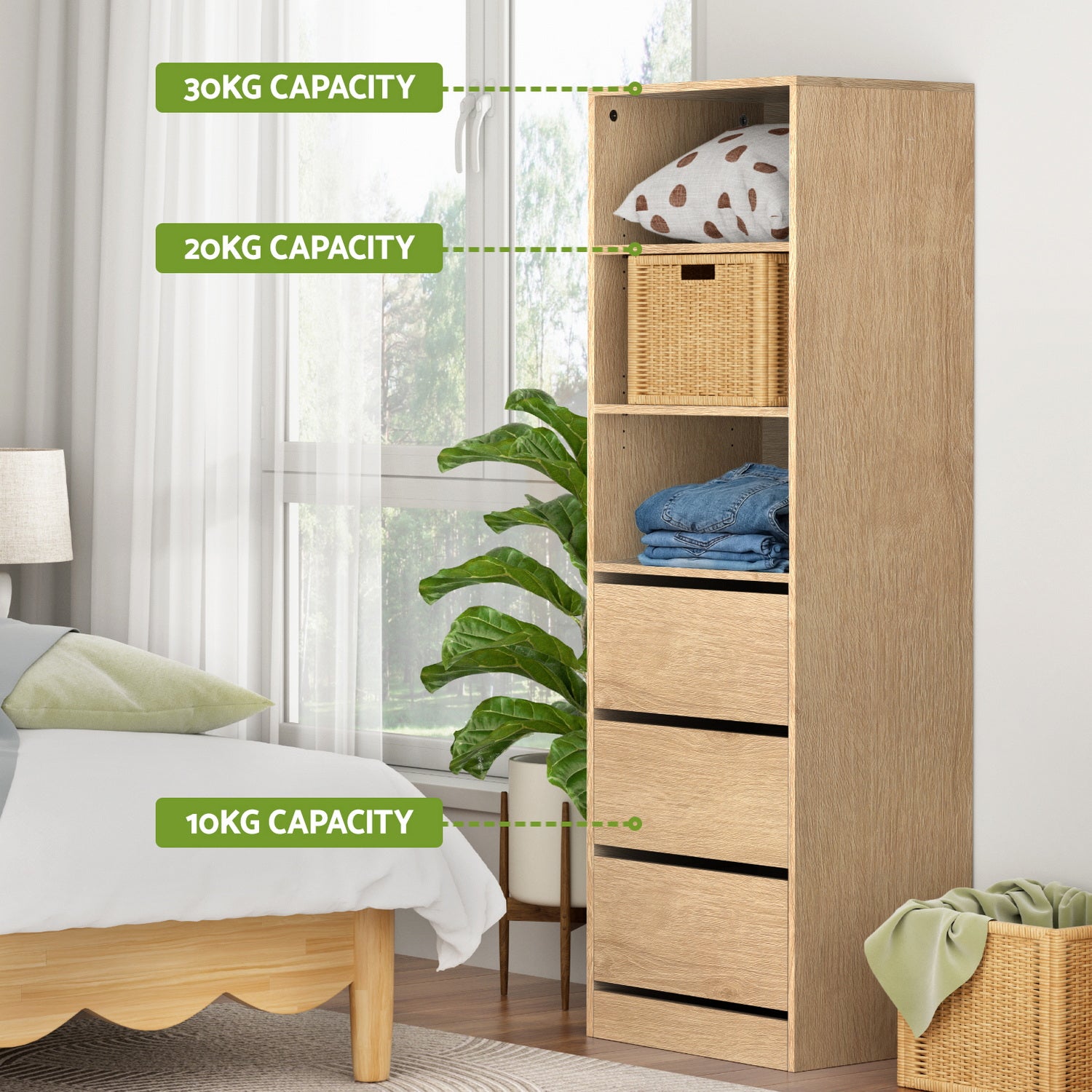 Artiss 3 Chest of Drawers Tallboy Cabinet Pine-Furniture > Bedroom > Dressers-PEROZ Accessories
