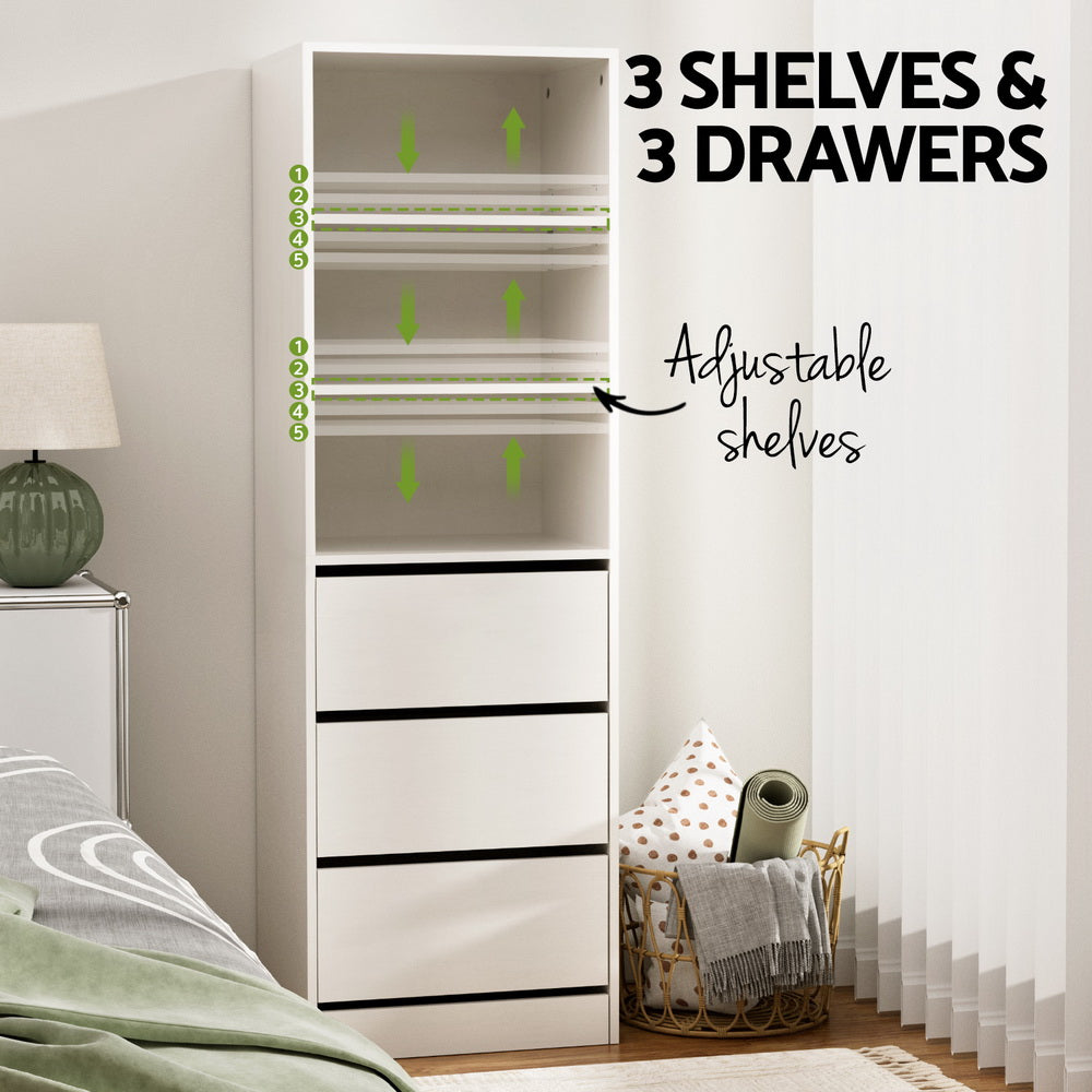 Artiss 3 Chest of Drawers Tallboy Cabinet White-Furniture > Bedroom > Dressers-PEROZ Accessories