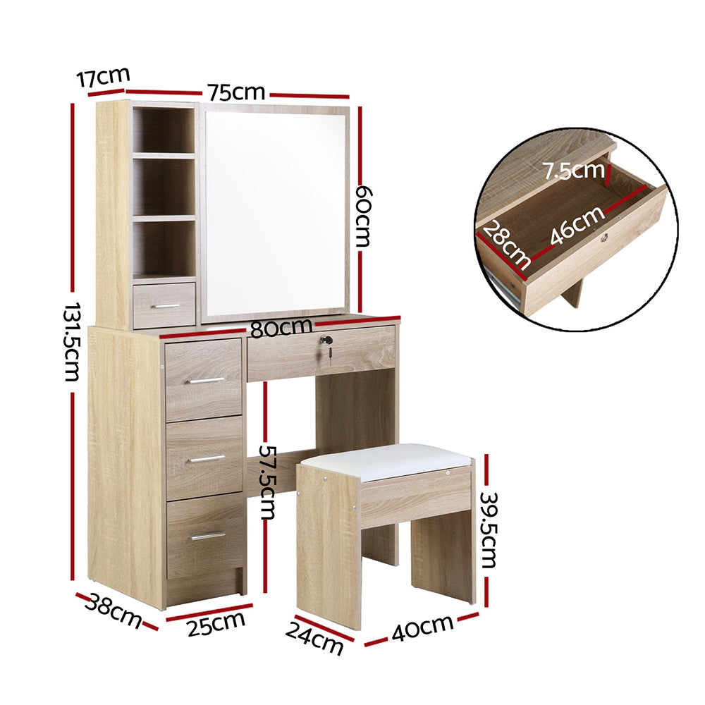 Artiss Dressing Table Stool Set Sliding Mirror Oak Diane-Dressing Tables-PEROZ Accessories