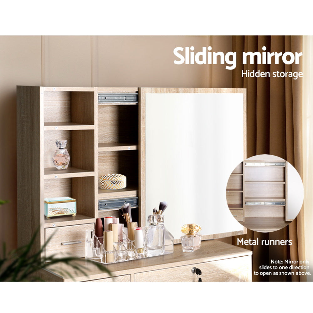 Artiss Dressing Table Stool Set Sliding Mirror Oak Diane-Dressing Tables-PEROZ Accessories