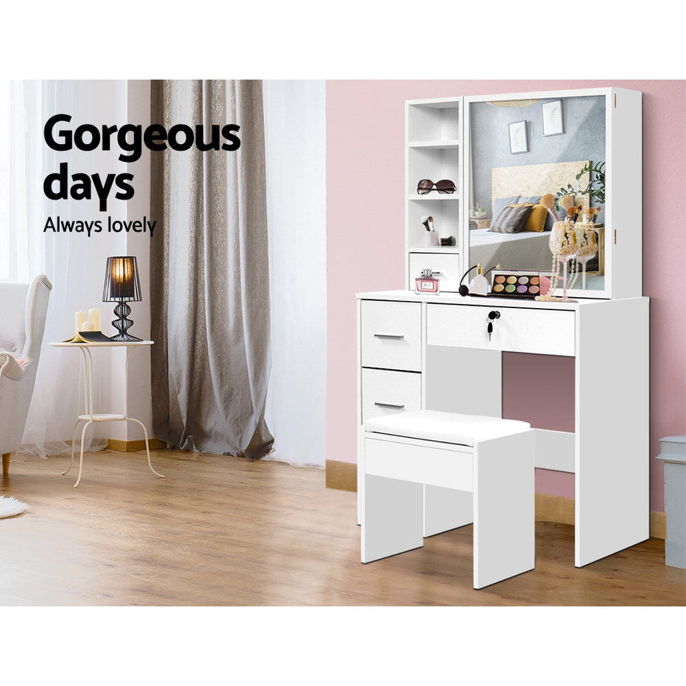 Artiss Dressing Table Stool Set Sliding Mirror White Diane-Dressing Tables-PEROZ Accessories