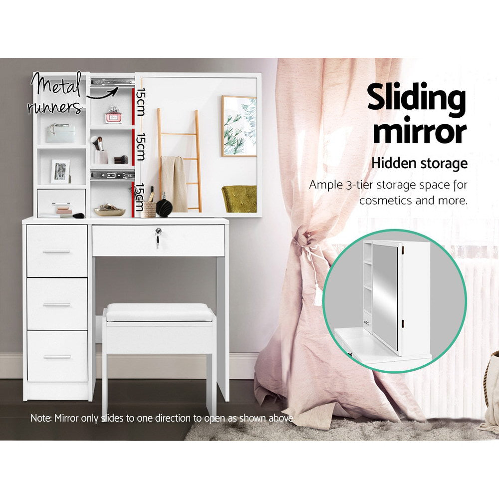Artiss Dressing Table Stool Set Sliding Mirror White Diane-Dressing Tables-PEROZ Accessories