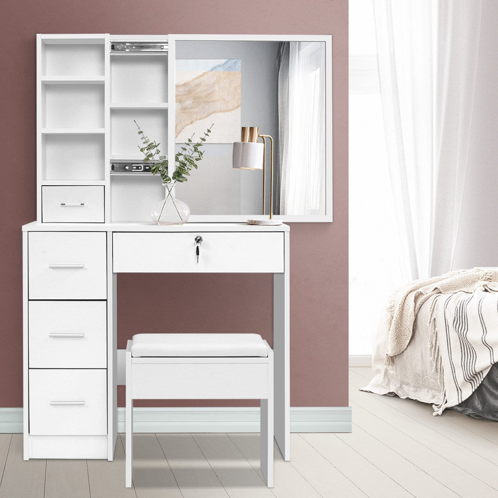 Artiss Dressing Table Stool Set Sliding Mirror White Diane-Dressing Tables-PEROZ Accessories