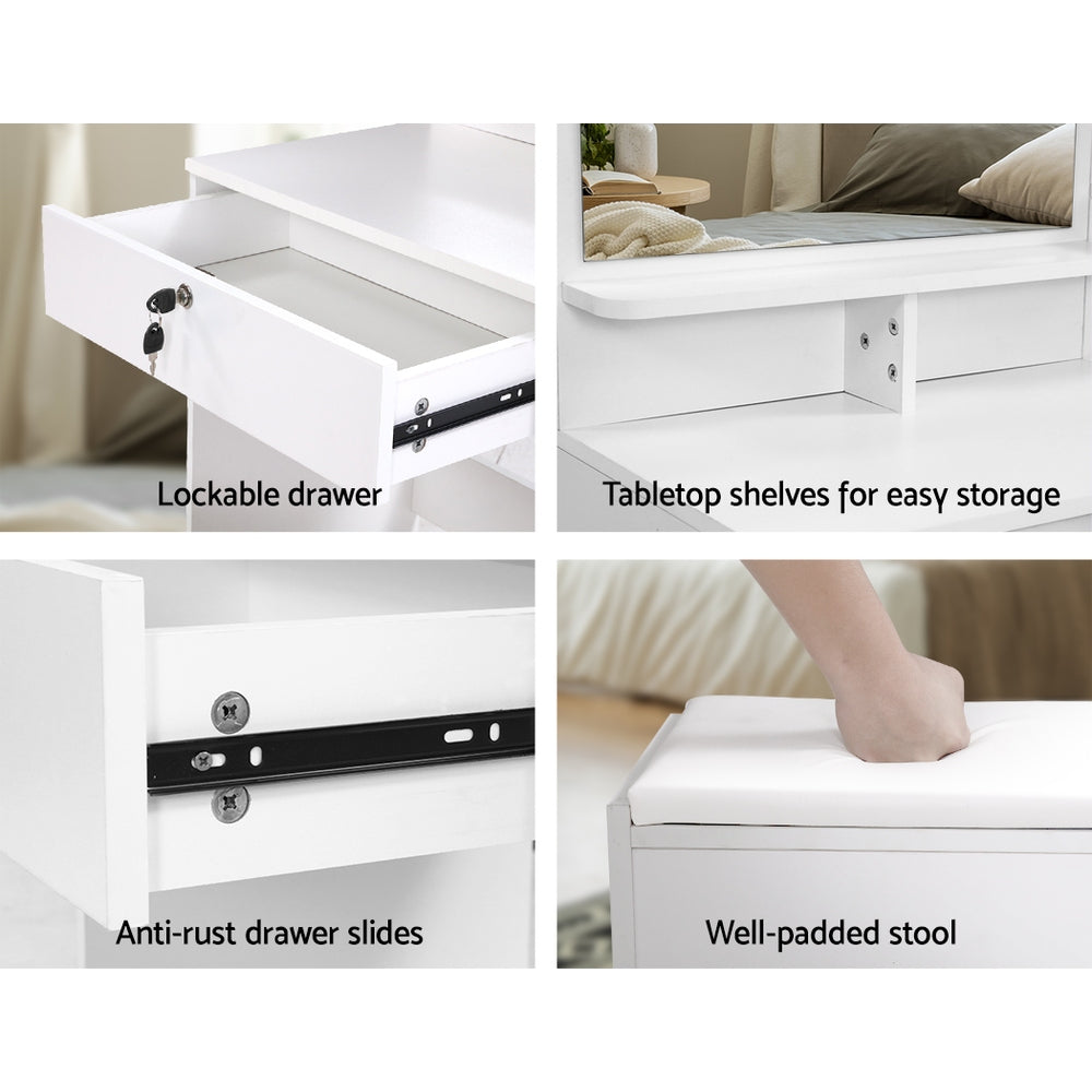 Artiss Dressing Table Stool Set 4 Drawers White-Dressing Tables-PEROZ Accessories