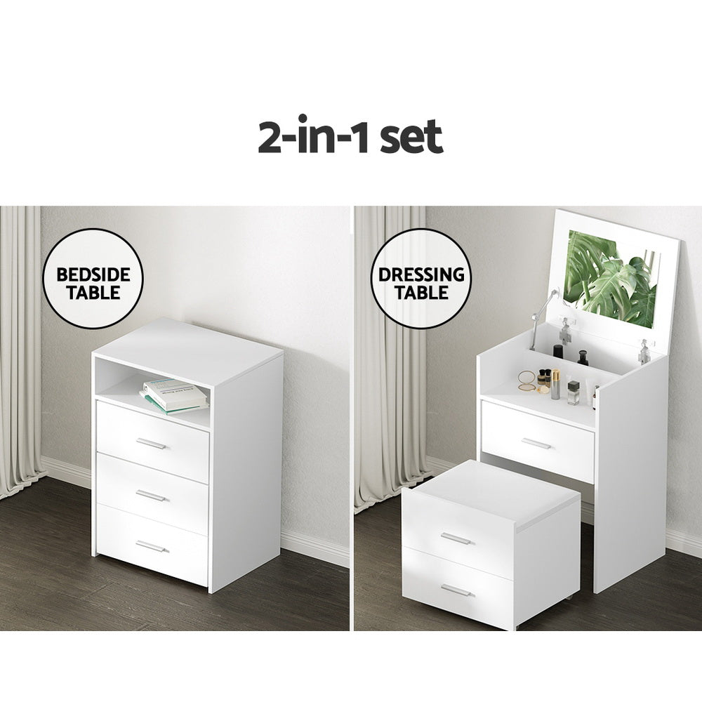 Artiss 2-in-1 Dressing Table Stool Set Bedside Table White-Bedside Tables-PEROZ Accessories