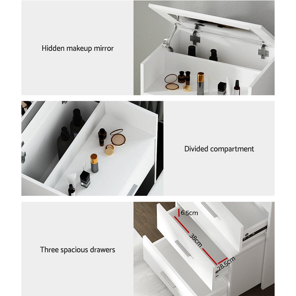 Artiss 2-in-1 Dressing Table Stool Set Bedside Table White-Bedside Tables-PEROZ Accessories