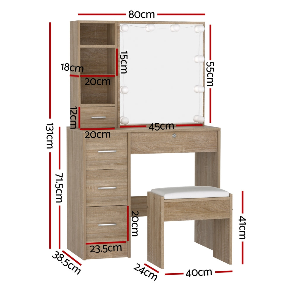 Artiss Dressing Table Set Stool 10 Led Bulbs Wood-Furniture > Bedroom > Dressing Vanity & Dressing Tables-PEROZ Accessories