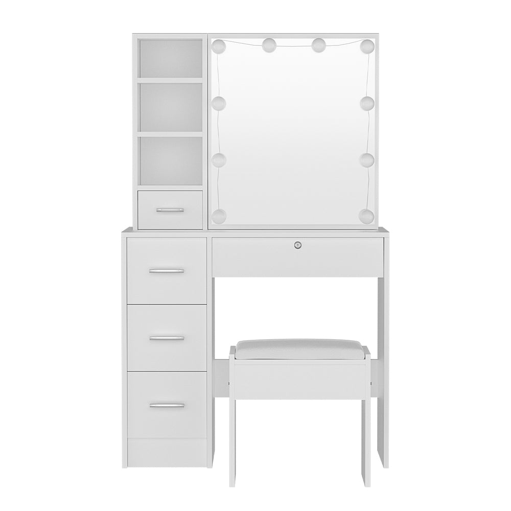 Artiss Dressing Table Set Stool 10 Led Bulbs White Dylan-Furniture > Bedroom-PEROZ Accessories