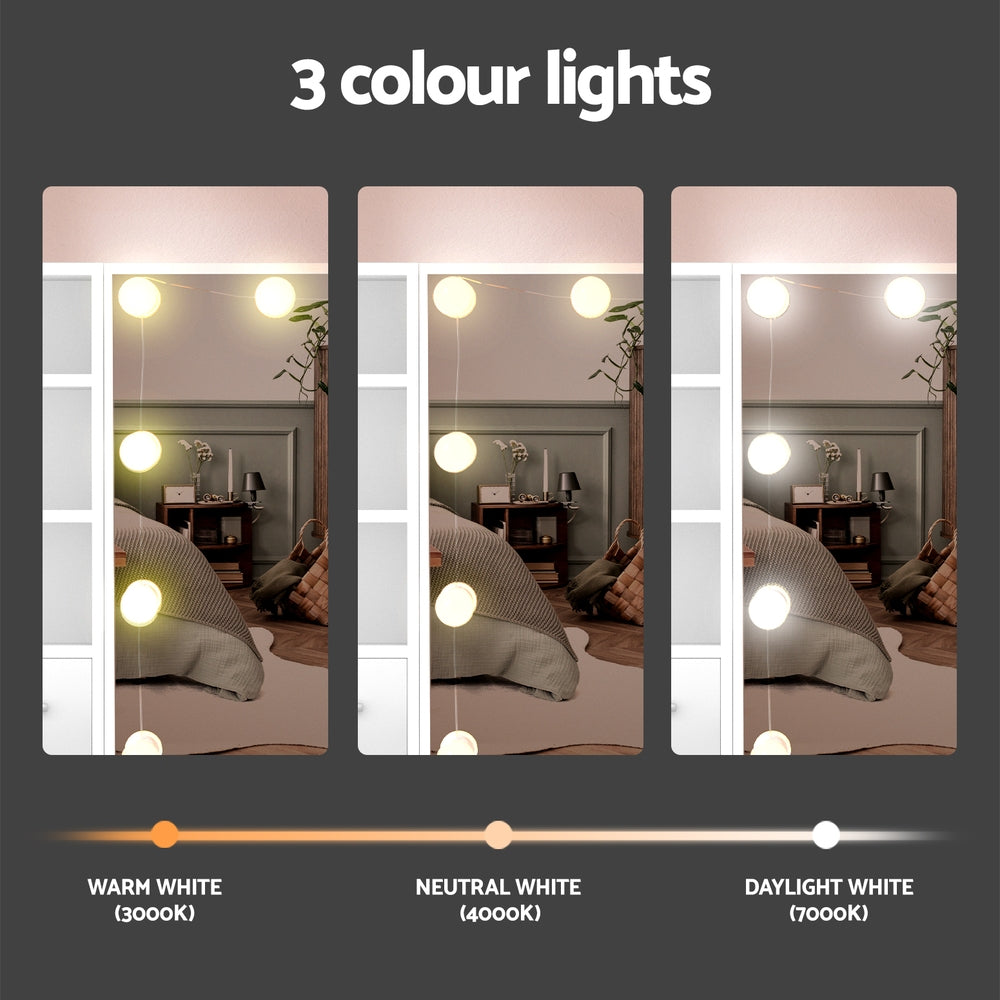 Artiss Dressing Table Set Stool 10 Led Bulbs White Dylan-Furniture > Bedroom-PEROZ Accessories