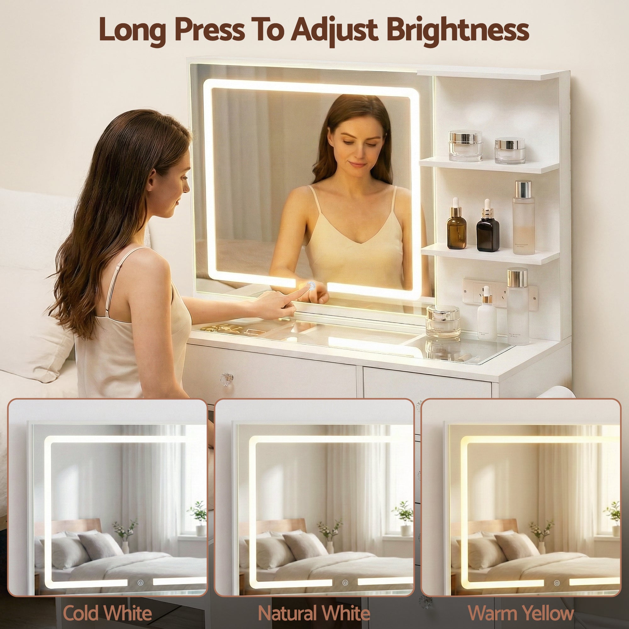 Artiss Dressing Table LED Vanity Desk Set Stool White-Furniture > Bedroom > Dressing Vanity & Dressing Tables-PEROZ Accessories