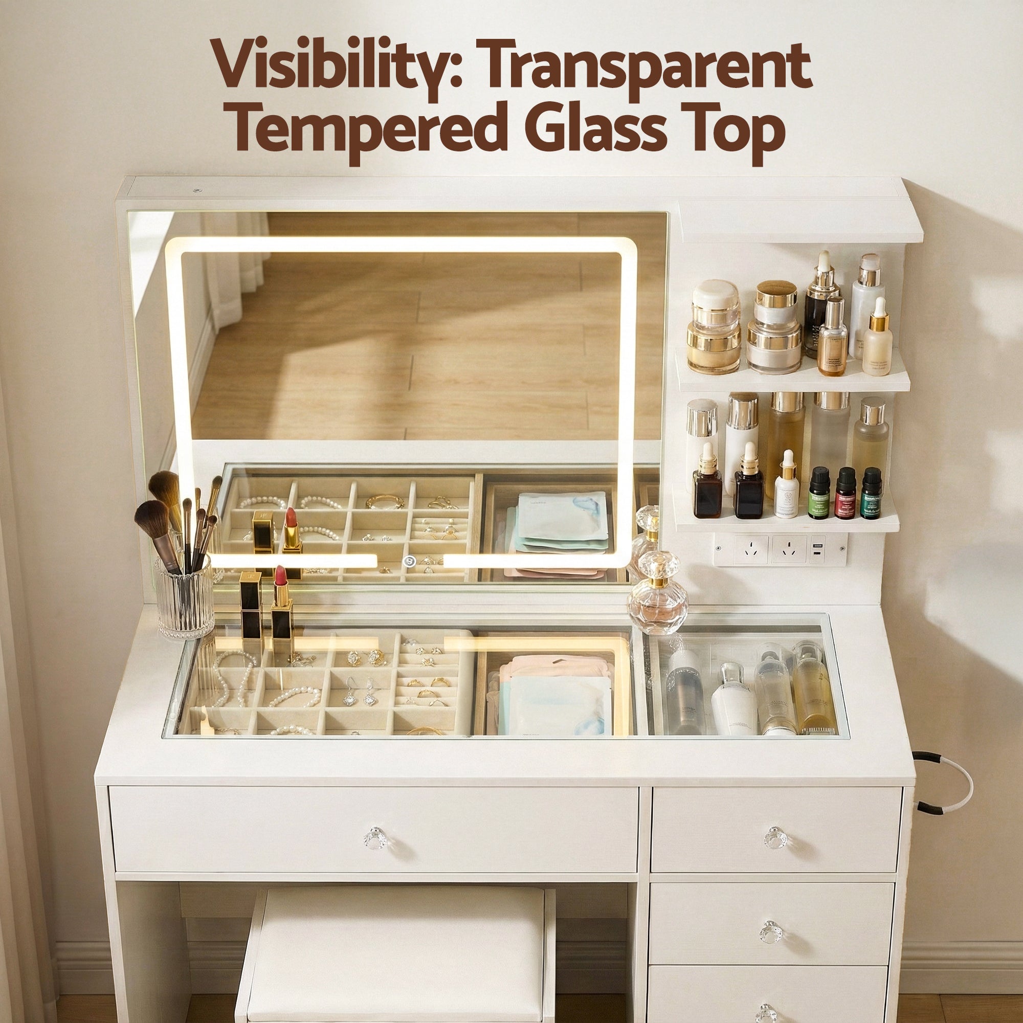 Artiss Dressing Table LED Vanity Desk Set Stool White-Furniture > Bedroom > Dressing Vanity & Dressing Tables-PEROZ Accessories