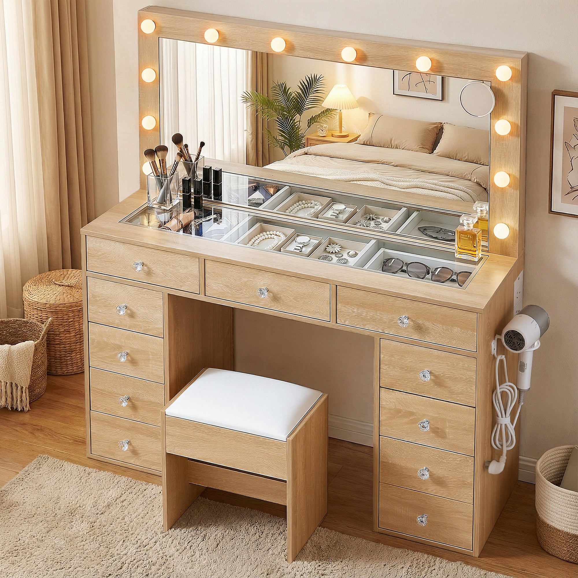 Artiss Dressing Table Vanity Desk Set Stool LED Bulbs Wood-Furniture > Bedroom > Dressing Vanity & Dressing Tables-PEROZ Accessories