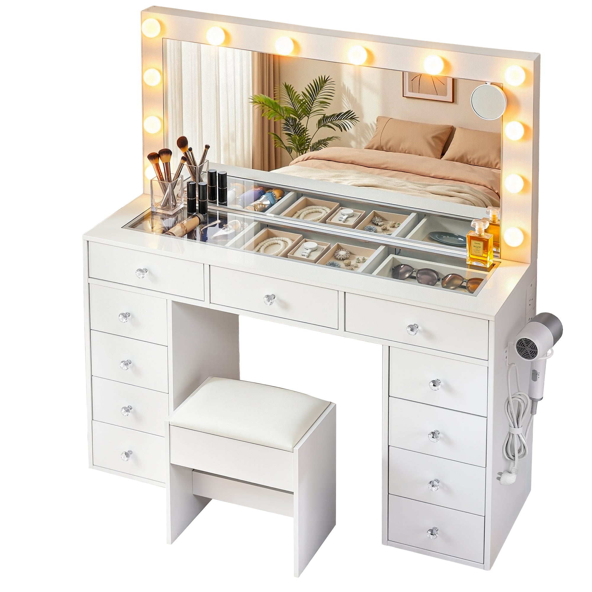 Artiss Dressing Table Vanity Desk Set Stool LED Bulbs White-Furniture > Bedroom > Dressing Vanity & Dressing Tables-PEROZ Accessories
