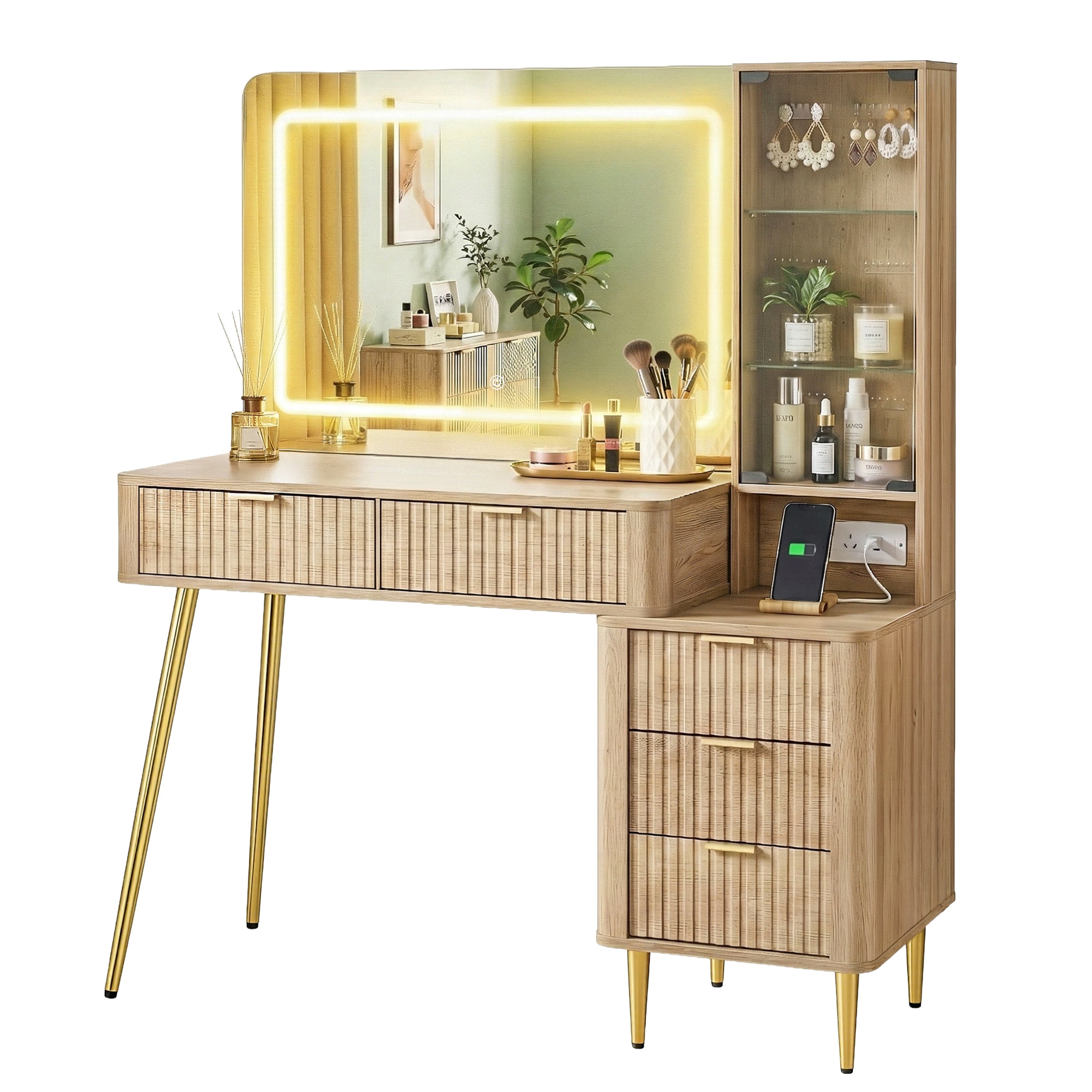 Artiss Dressing Table LED Vanity Desk Charging Station Wood-Furniture > Bedroom > Dressing Vanity & Dressing Tables-PEROZ Accessories